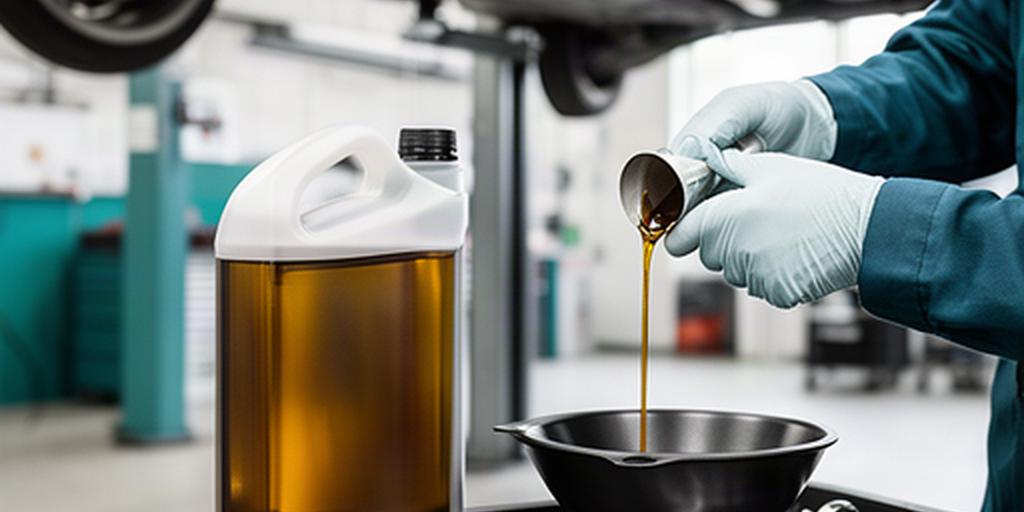 Fresh engine oil being prepared for a scheduled oil change in a professional service shop