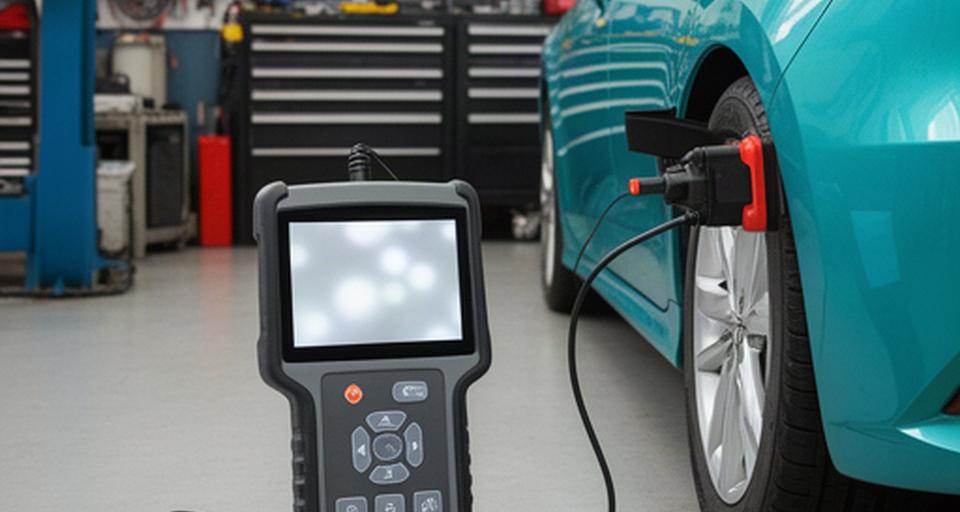 Automotive diagnostic scanner connected to a vehicle in a Port Coquitlam service bay